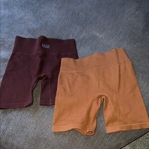 Ribbed Shorts Set - Burnt Red and Tan